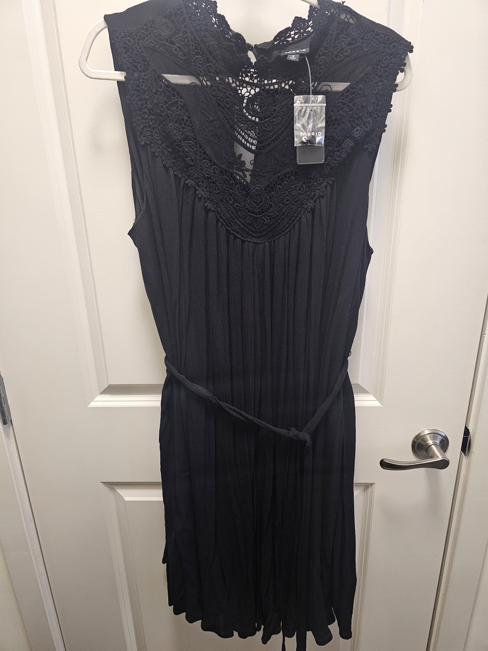 torrid Black Sleeveless Midi Dress with Crocheted Lace Yoke